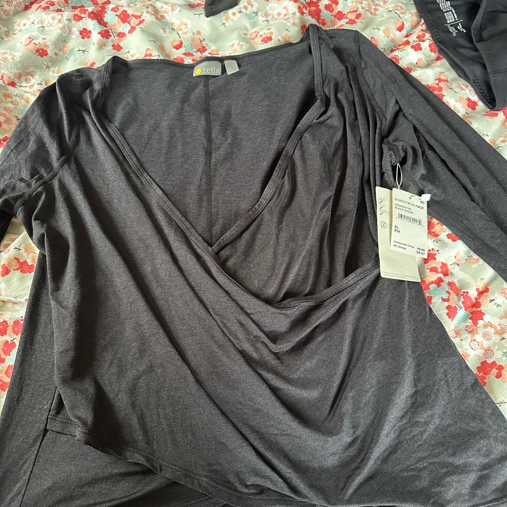 Zella Charcoal Long Sleeve Wrap Style Shirt NWT
